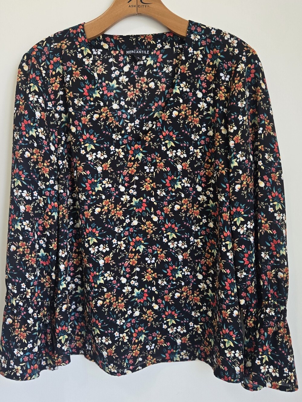 J. Crew Mercantile Black Floral Print Blouse